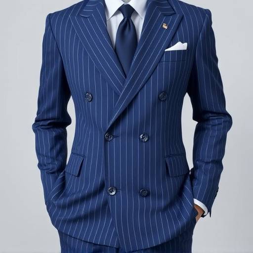 Abito doppiopetto blu gessato con rever a lancia