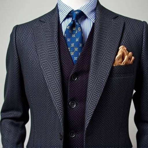 Abito tre pezzi in tweed grigio scuro con motivo a spina di pesce