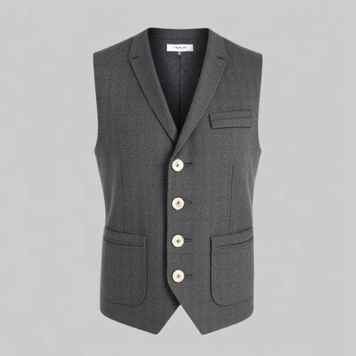 Gilet in lana merino grigio con bottoni in madreperla