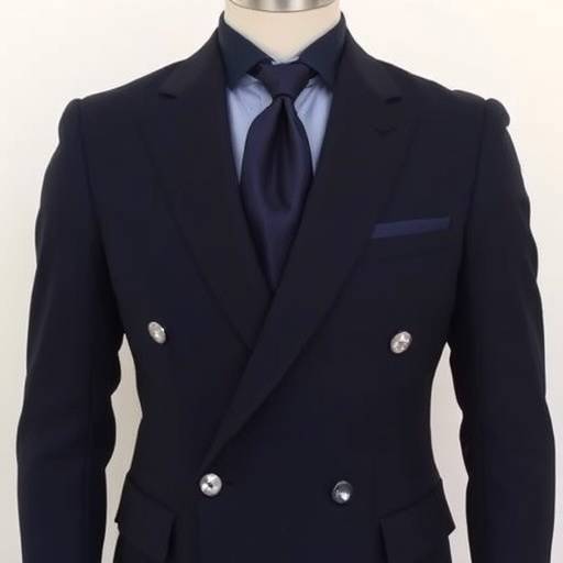 Un elegante abito blu scuro su misura, con una finitura impeccabile e bottoni in madreperla