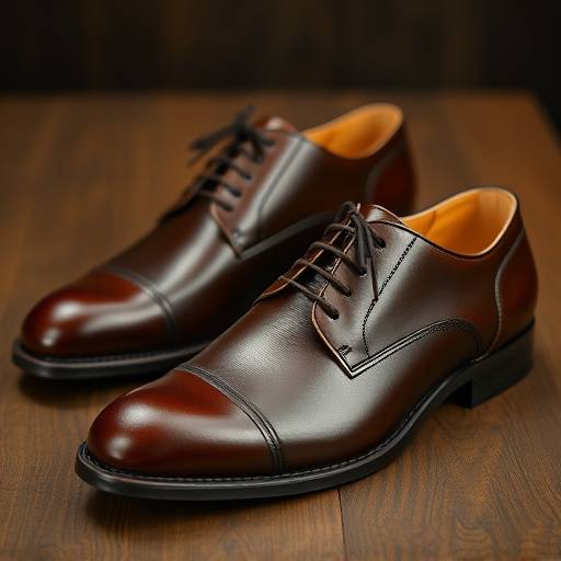 Un paio di scarpe in pelle marrone scuro, con cuciture precise e una suola in cuoio