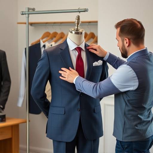 Un sarto che misura un cliente per un abito su misura nella sartoria