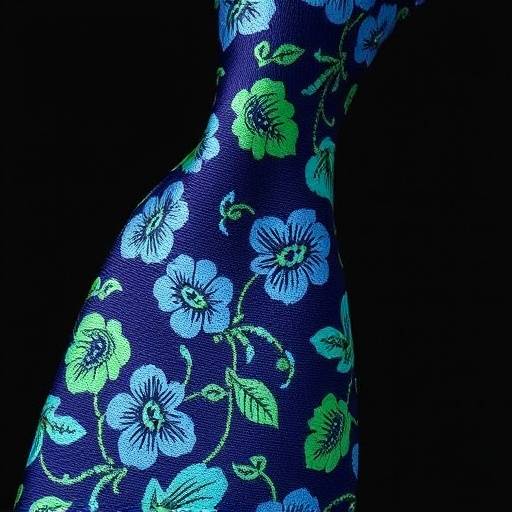 Una cravatta in seta stampata con motivi floreali, nei toni del blu e del verde